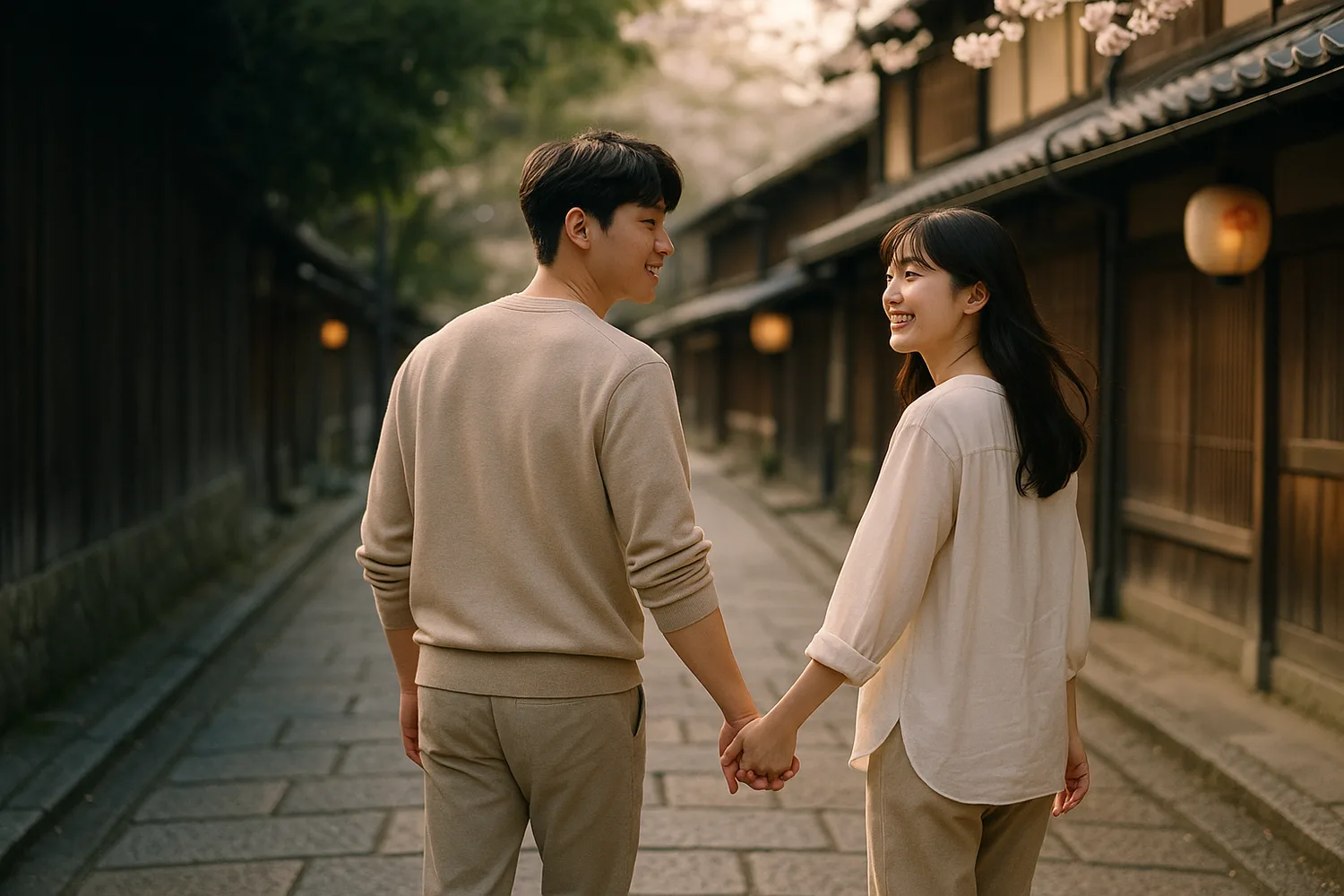 교토 골목을 함께 걷는 한국인 남편과 일본인 아내(이미지)