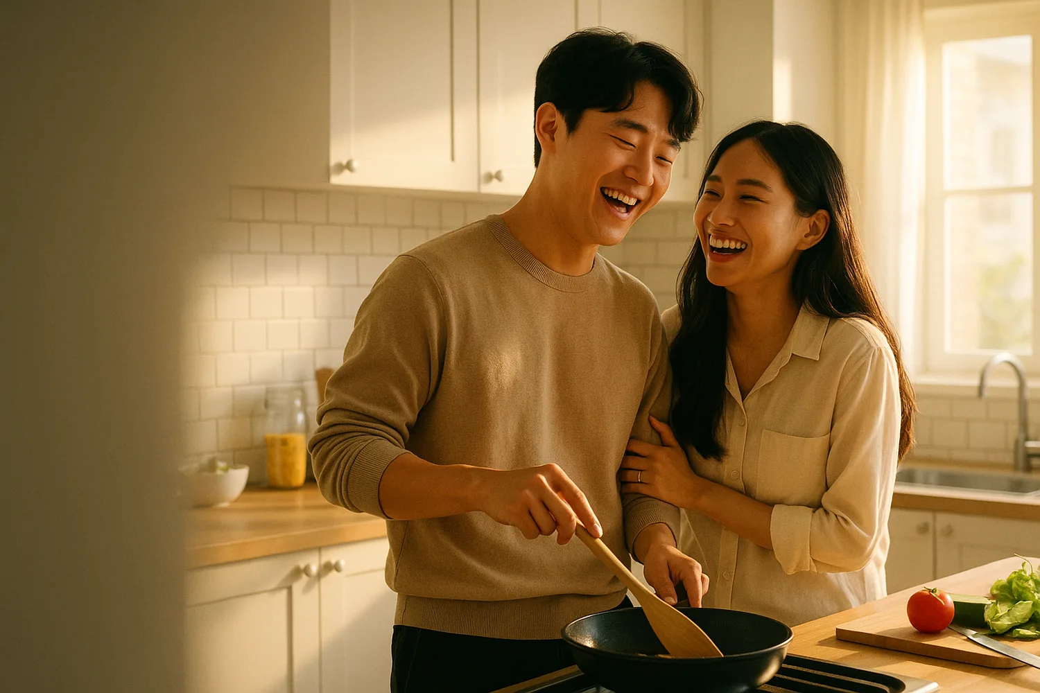 Cặp vợ chồng Hàn – Việt nấu ăn cùng nhau ở Hàn Quốc (ảnh minh họa)