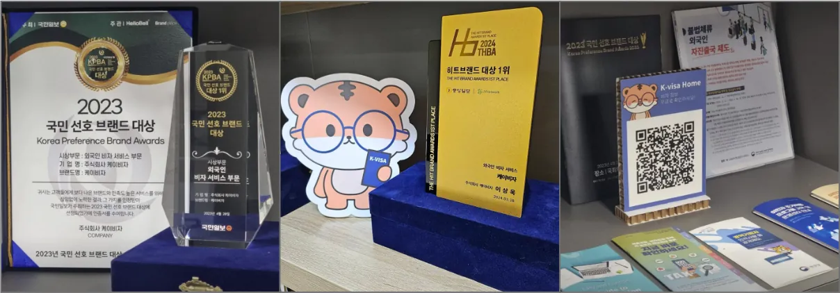 케이비자 수상 트로피와 상패